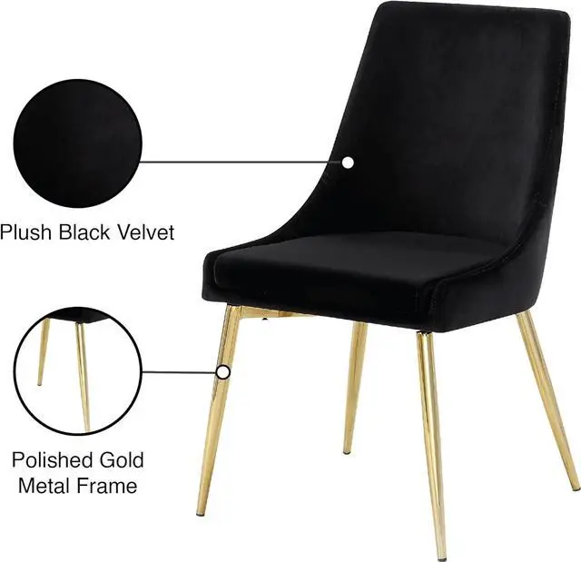 Alt view image 7 of 7 - Meridian Furniture 783Black-C Karina Collection Black Modern | Contemporary Velvet Upholstered Dining Chair with Polished Gold Metal Legs, Set of 2, 19.5" W x 21.5" D x 33.5" H,