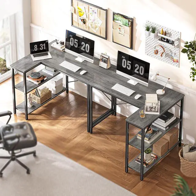 Alt view image 5 of 7 - Huuger L Shaped Desk, 39 Inches Computer Desk with Reversible Storage Shelves, Gaming Desk, Corner Desk Home Office Desks, Writing Desk Study Desk with Metal Frame, Gray