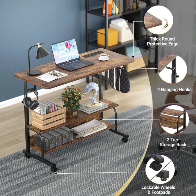 Alt view image 5 of 7 - Armocity 32" Rolling Standing Desk with Charging Station for Couch Bed