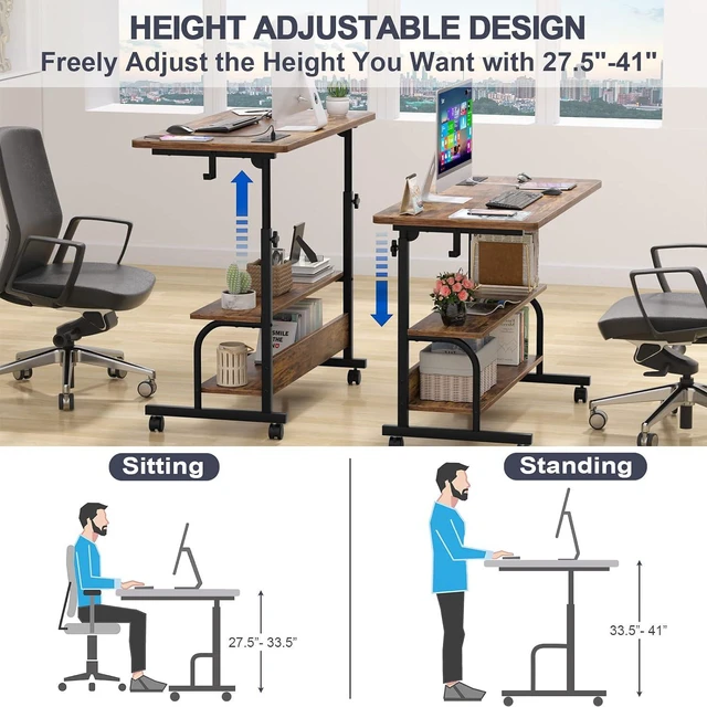 Alt view image 6 of 7 - Armocity 32" Rolling Standing Desk with Charging Station for Couch Bed