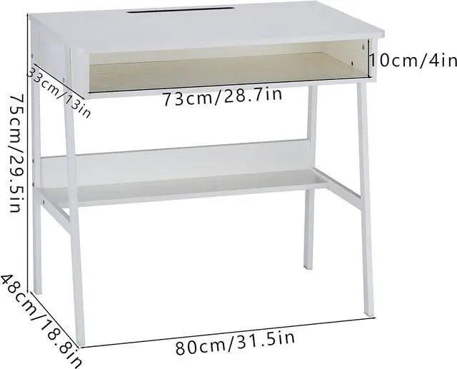Alt view image 3 of 7 - Computer Desk Small Desk with Storage Space Wood Desk Corner Desk W31.5*D19*H29.5 Writing Table Study Desk Work Station Gaming Desk Study Table Small Desk Home Office Bedroom White
