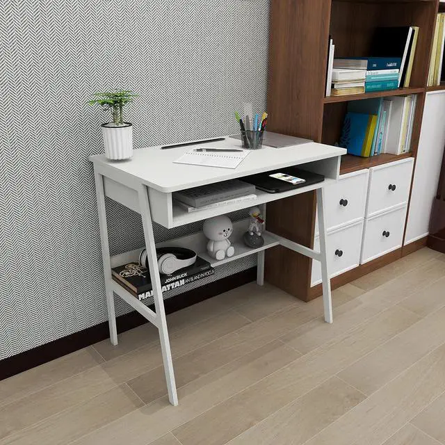 Alt view image 4 of 7 - Computer Desk Small Desk with Storage Space Wood Desk Corner Desk W31.5*D19*H29.5 Writing Table Study Desk Work Station Gaming Desk Study Table Small Desk Home Office Bedroom White