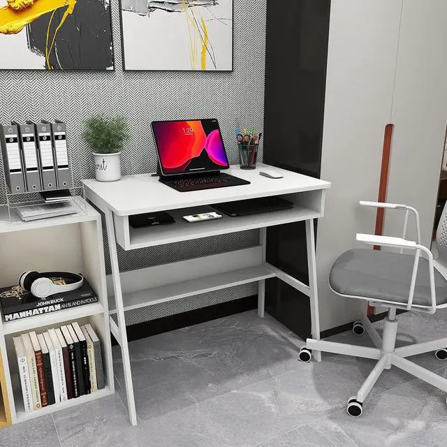 Alt view image 5 of 7 - Computer Desk Small Desk with Storage Space Wood Desk Corner Desk W31.5*D19*H29.5 Writing Table Study Desk Work Station Gaming Desk Study Table Small Desk Home Office Bedroom White