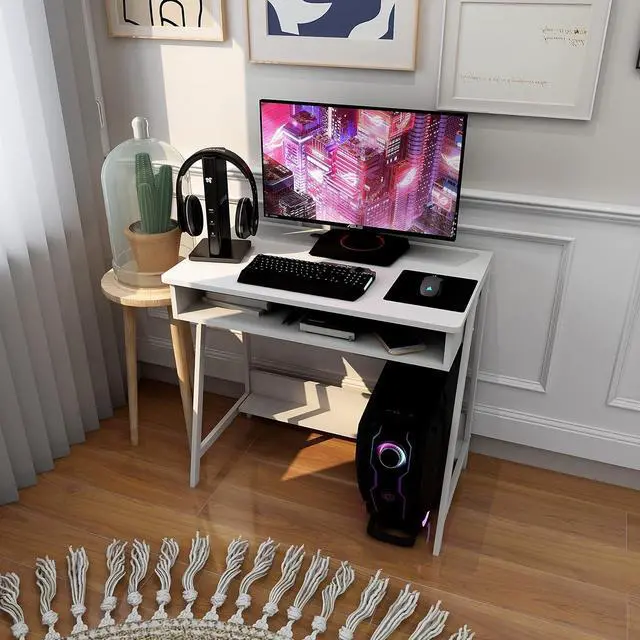 Alt view image 6 of 7 - Computer Desk Small Desk with Storage Space Wood Desk Corner Desk W31.5*D19*H29.5 Writing Table Study Desk Work Station Gaming Desk Study Table Small Desk Home Office Bedroom White