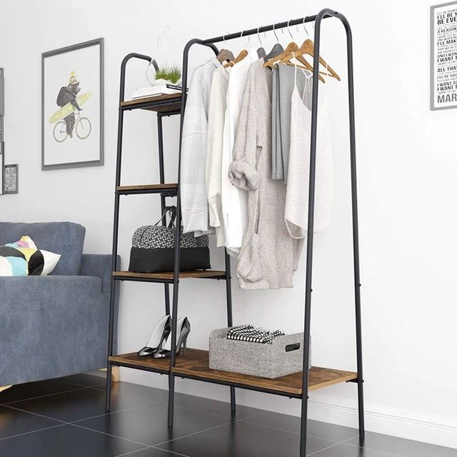 Alt view image 2 of 7 - DlandHome Free-Standing Garment Racks, Home Metal Clothing Rack with 5 Storage Shelves and Hanging Rod Closet Storage Organizer Clothing Rack, DCA-UT-011