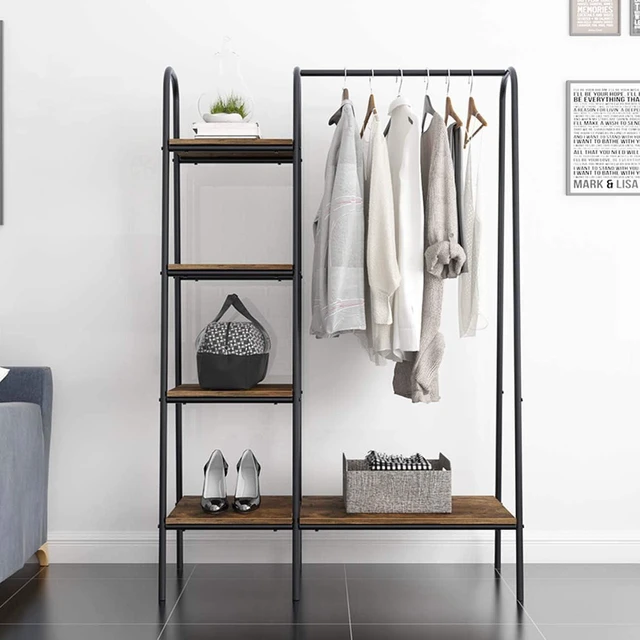 Alt view image 3 of 7 - DlandHome Free-Standing Garment Racks, Home Metal Clothing Rack with 5 Storage Shelves and Hanging Rod Closet Storage Organizer Clothing Rack, DCA-UT-011