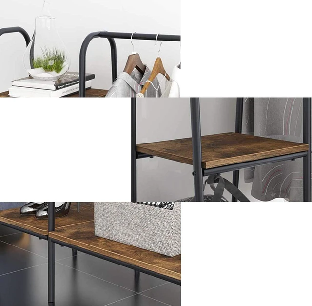 Alt view image 4 of 7 - DlandHome Free-Standing Garment Racks, Home Metal Clothing Rack with 5 Storage Shelves and Hanging Rod Closet Storage Organizer Clothing Rack, DCA-UT-011