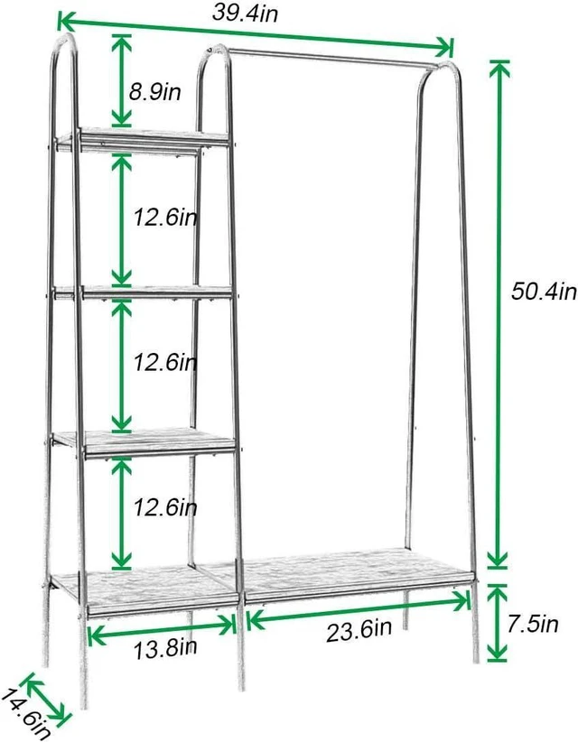 Alt view image 6 of 7 - DlandHome Free-Standing Garment Racks, Home Metal Clothing Rack with 5 Storage Shelves and Hanging Rod Closet Storage Organizer Clothing Rack, DCA-UT-011