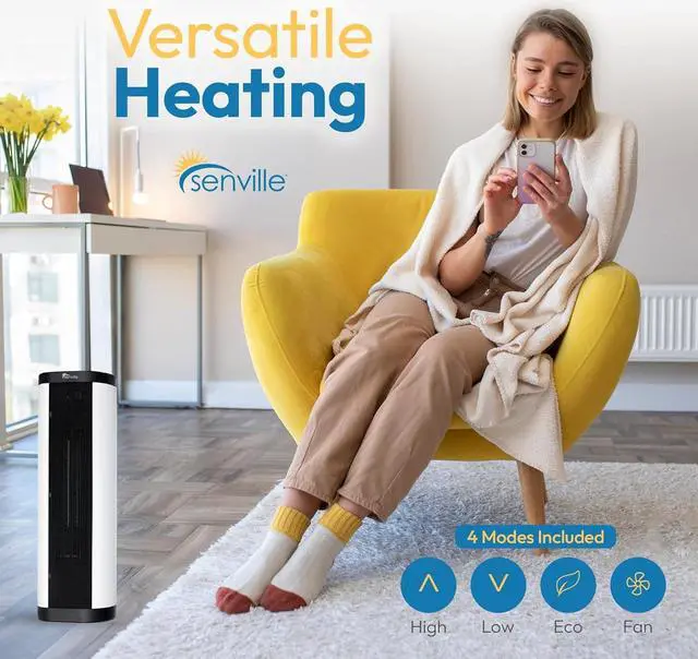 Alt view image 2 of 7 - Senville 1500W Space Heater for Indoor Use, Electric, Ceramic, Remote, Digital Thermostat, Overheat Protection, Vertical & Horizontal Operation