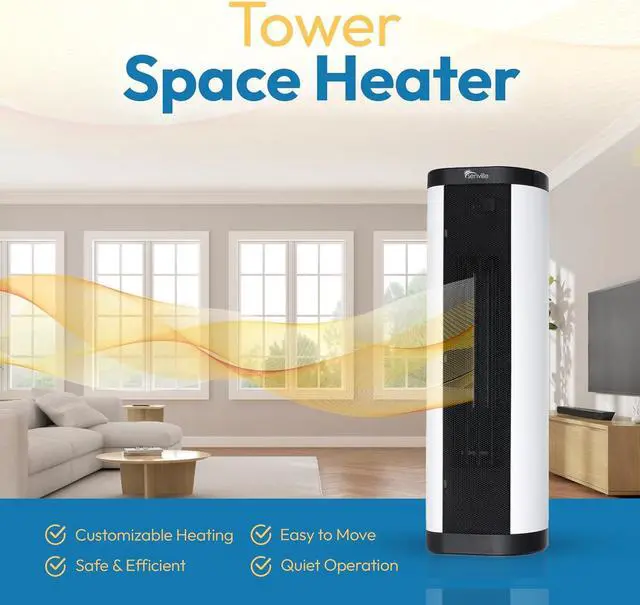 Alt view image 7 of 7 - Senville 1500W Space Heater for Indoor Use, Electric, Ceramic, Remote, Digital Thermostat, Overheat Protection, Vertical & Horizontal Operation