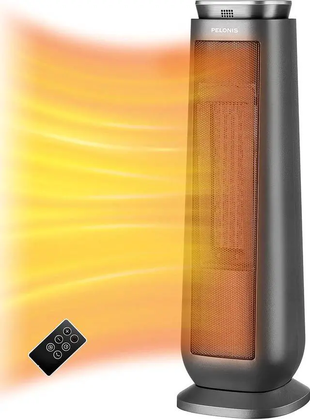 Main image of PELONIS PTH15A4BGB Ceramic Tower 1500W Indoor Space Heater with Oscillation, Remote Control, Programmable Thermostat & 8H Timer, ECO Mode, Tip-Over Switch & Overheating Protection.Grey