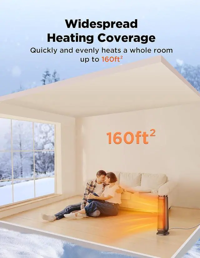 Alt view image 2 of 7 - PELONIS PTH15A4BGB Ceramic Tower 1500W Indoor Space Heater with Oscillation, Remote Control, Programmable Thermostat & 8H Timer, ECO Mode, Tip-Over Switch & Overheating Protection.Grey