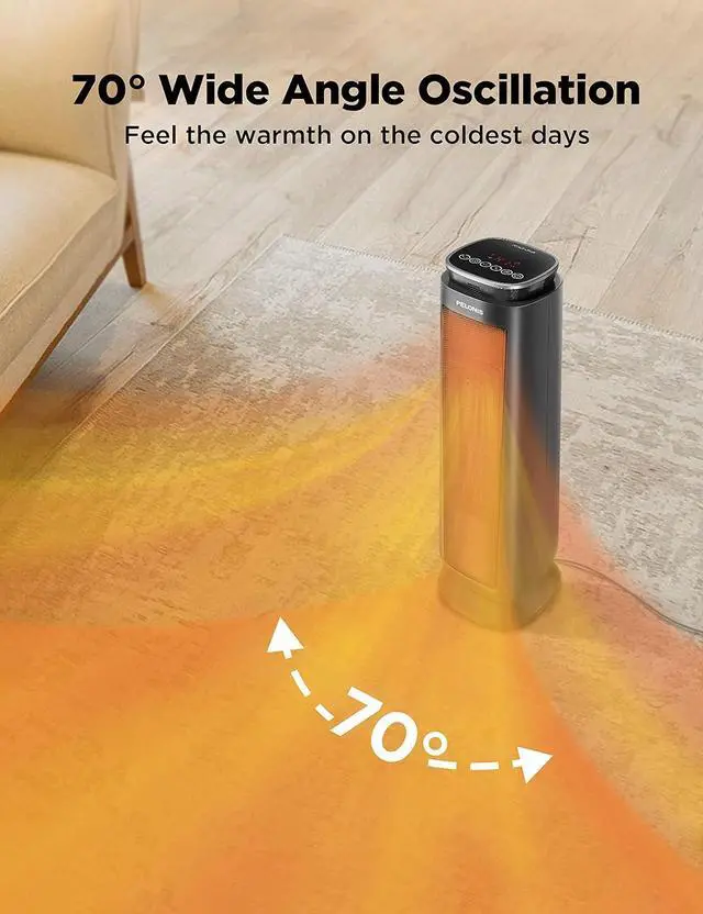 Alt view image 4 of 7 - PELONIS PTH15A4BGB Ceramic Tower 1500W Indoor Space Heater with Oscillation, Remote Control, Programmable Thermostat & 8H Timer, ECO Mode, Tip-Over Switch & Overheating Protection.Grey