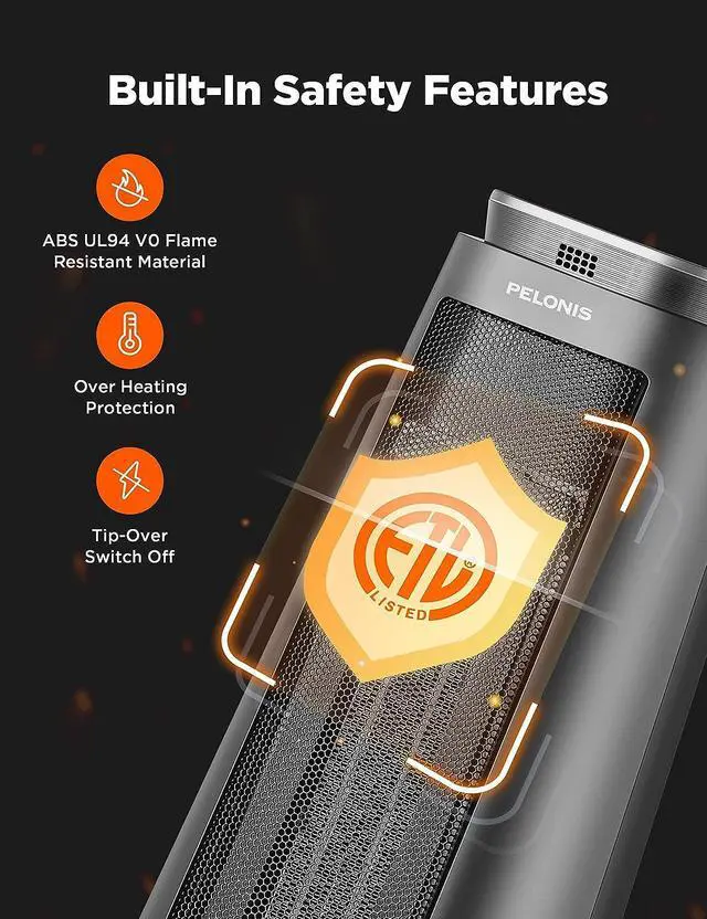 Alt view image 5 of 7 - PELONIS PTH15A4BGB Ceramic Tower 1500W Indoor Space Heater with Oscillation, Remote Control, Programmable Thermostat & 8H Timer, ECO Mode, Tip-Over Switch & Overheating Protection.Grey
