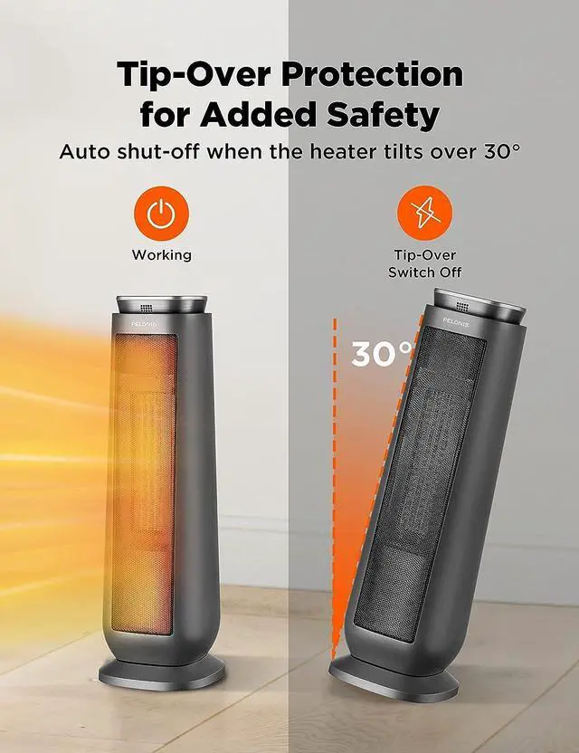 Alt view image 6 of 7 - PELONIS PTH15A4BGB Ceramic Tower 1500W Indoor Space Heater with Oscillation, Remote Control, Programmable Thermostat & 8H Timer, ECO Mode, Tip-Over Switch & Overheating Protection.Grey