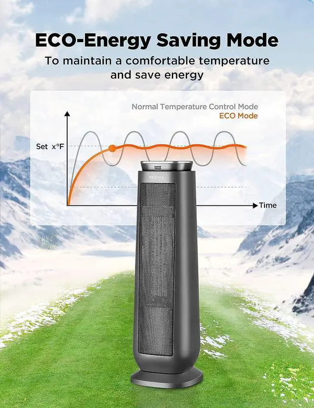 Alt view image 7 of 7 - PELONIS PTH15A4BGB Ceramic Tower 1500W Indoor Space Heater with Oscillation, Remote Control, Programmable Thermostat & 8H Timer, ECO Mode, Tip-Over Switch & Overheating Protection.Grey