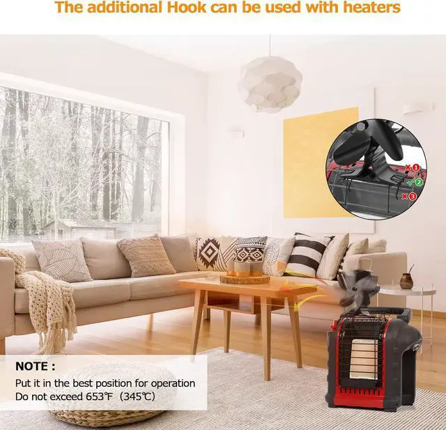 Alt view image 4 of 6 - Signstek 4-Blade Heat Powered Wood Stove Fan + Heater Bracket to Secure the Fan to the Heater, Specifically Designed for Heaters. Perfect for Camping/Picnics (Stove Fan with Hook)