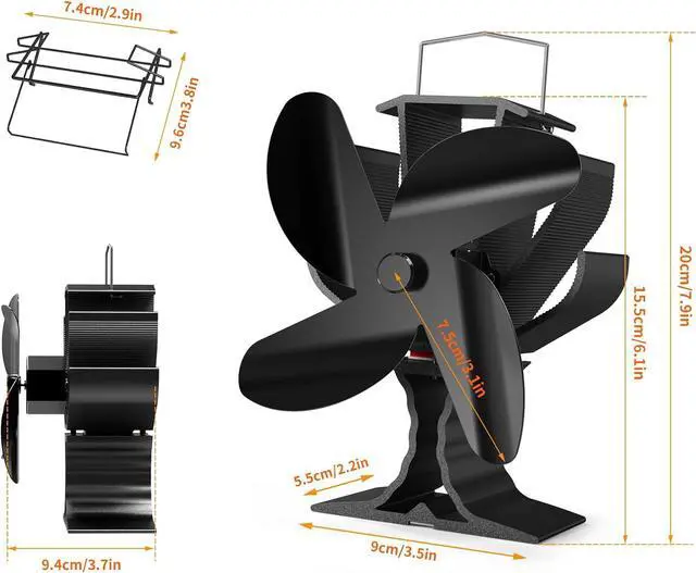 Alt view image 5 of 6 - Signstek 4-Blade Heat Powered Wood Stove Fan + Heater Bracket to Secure the Fan to the Heater, Specifically Designed for Heaters. Perfect for Camping/Picnics (Stove Fan with Hook)