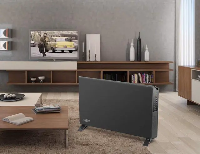 Alt view image 3 of 5 - DeLonghi Convection Panel Heater, Full Room Quiet 1500W, portable electric heater is freestanding/easily wall mounted. Energy Saving, quick heat distribution, timer, asphalt gray, HCX9115E