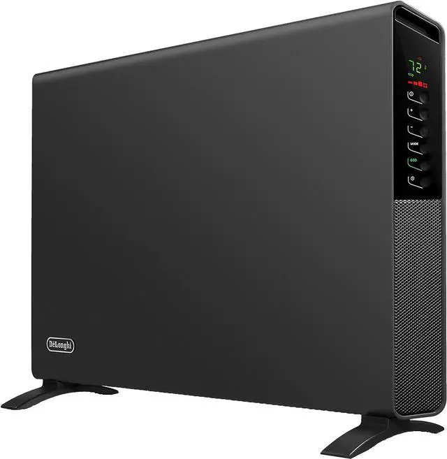 Main image of DeLonghi Convection Panel Heater, Full Room Quiet 1500W, portable electric heater is freestanding/easily wall mounted. Energy Saving, quick heat distribution, timer, asphalt gray, HCX9115E