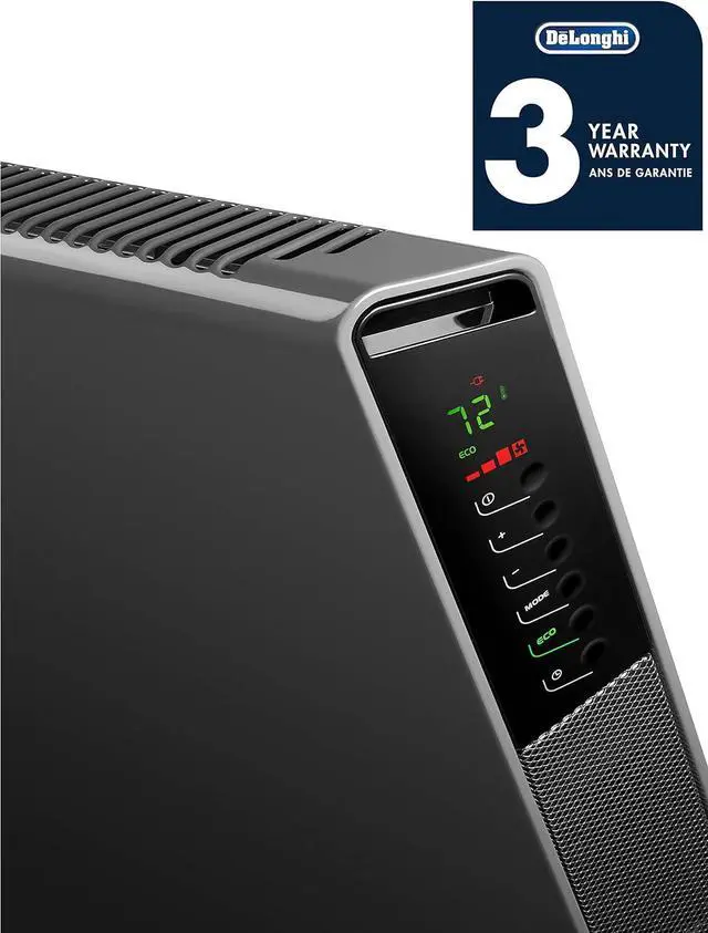 Alt view image 2 of 5 - DeLonghi Convection Panel Heater, Full Room Quiet 1500W, portable electric heater is freestanding/easily wall mounted. Energy Saving, quick heat distribution, timer, asphalt gray, HCX9115E