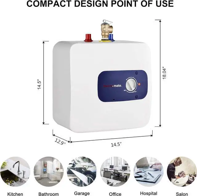 Alt view image 4 of 7 - Thermomate Mini Tank Electric Water Heater ES400 4 Gallons Point of Use Water Heater for Instant Hot Water Under Kitchen Sink 120V 1440W