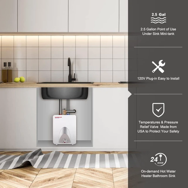 Alt view image 2 of 7 - Camplux ME25 Mini Tank Electric Water Heater 2.5-Gallon with Cord Plug,1.5kW at 120 Volts