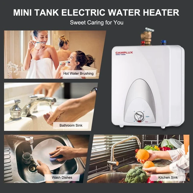 Alt view image 3 of 7 - Camplux ME25 Mini Tank Electric Water Heater 2.5-Gallon with Cord Plug,1.5kW at 120 Volts