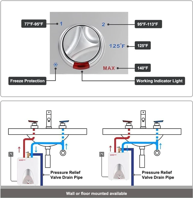 Alt view image 6 of 7 - Camplux ME25 Mini Tank Electric Water Heater 2.5-Gallon with Cord Plug,1.5kW at 120 Volts
