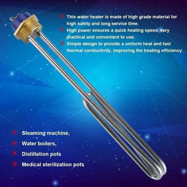 Alt view image 3 of 7 - Immersion Water Heater, Electric Water Heater, 220V 3000W Heater Element Hot Water Stainless Steel Electric Immersion Heater Tube Water Heating Tube Thread Copper Head Element Hose