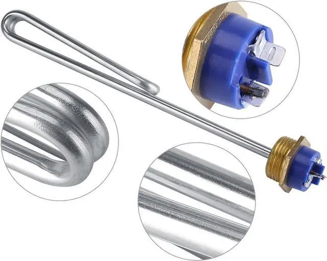 Alt view image 4 of 7 - Immersion Water Heater, Electric Water Heater, 220V 3000W Heater Element Hot Water Stainless Steel Electric Immersion Heater Tube Water Heating Tube Thread Copper Head Element Hose
