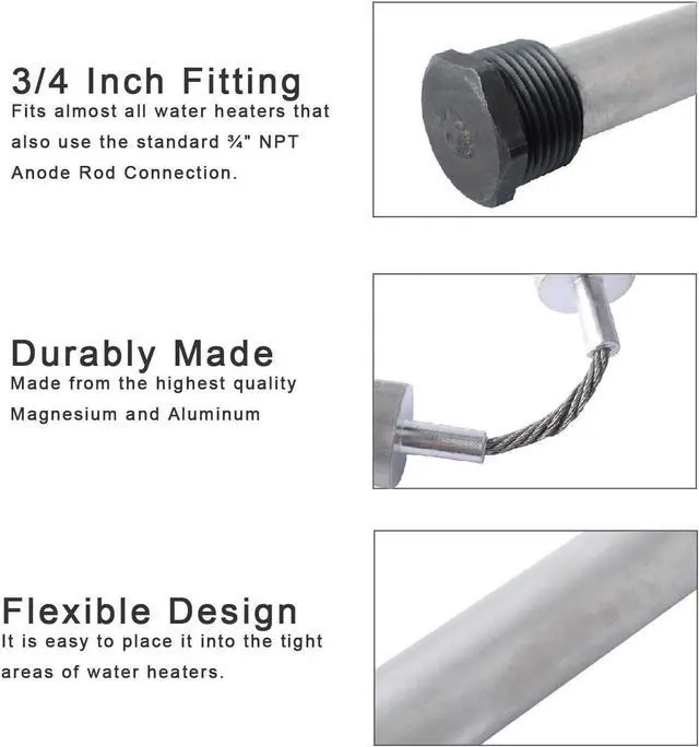Alt view image 2 of 4 - Magnesium Flexible Anode Rod Kit for Hot Water Heaters, 0.80 inches Diameter, 44 inches Long, 3/4 NPT Thread