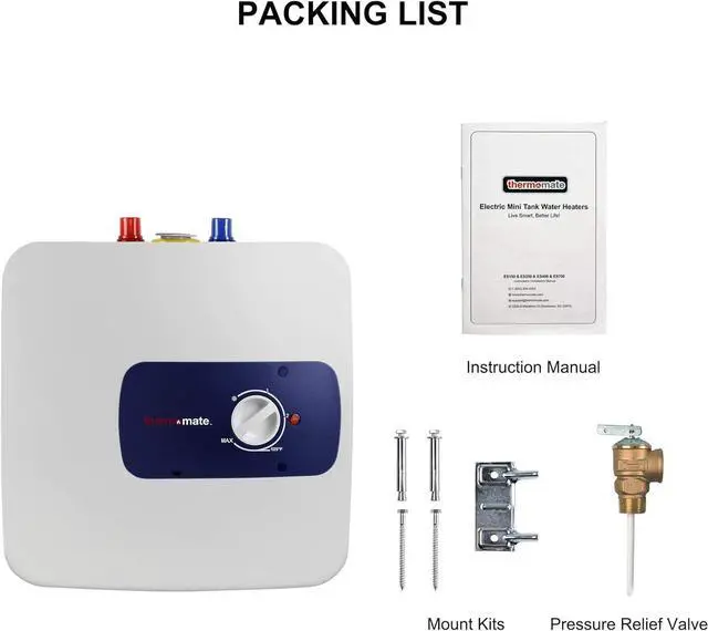 Alt view image 7 of 7 - Thermomate Mini Tank Electric Water Heater ES400 4 Gallons Point of Use Water Heater for Instant Hot Water Under Kitchen Sink 120V 1440W
