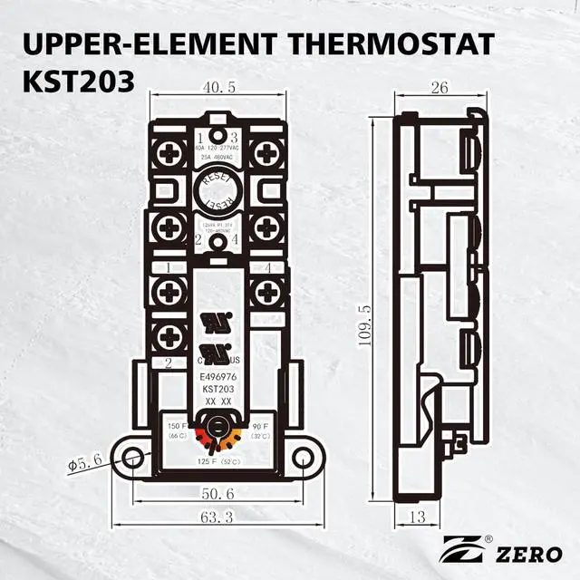 Alt view image 3 of 6 - Zero TOD Style Single Element Thermostat 120/480VAC Water Heater Thermostat UL Approved