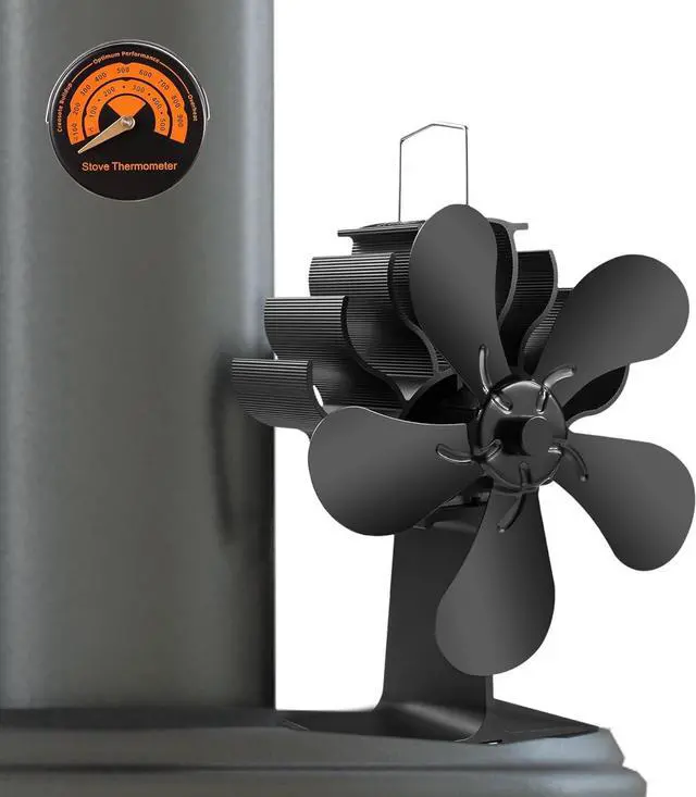 Main image of 5 Blades Heat Powered Stove Fan - PYBBO Non-Electric Silent Motors Wood Burning Stove Fireplace Fan Circulates Warm/Heated Air Eco Fan for Gas/Pellet/Wood/Log Burning Stoves (Thermometer Not Included)