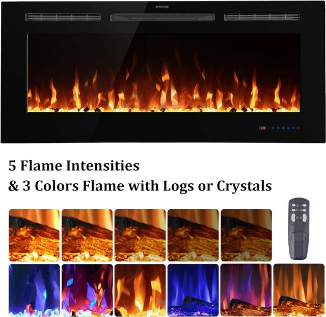 Alt view image 2 of 7 - Dreamflame 50 inch Electric Fireplace Insert for Living Room,Led Recessed Fireplace with Touch&Remote Control Setting Timer,Multiple Flame&Light Color, Temperature,Heater 750/1500W,Black