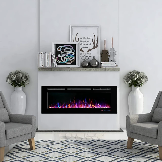 Alt view image 5 of 7 - Dreamflame 50 inch Electric Fireplace Insert for Living Room,Led Recessed Fireplace with Touch&Remote Control Setting Timer,Multiple Flame&Light Color, Temperature,Heater 750/1500W,Black