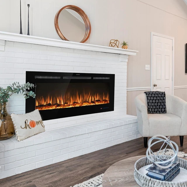 Alt view image 6 of 7 - Dreamflame 50 inch Electric Fireplace Insert for Living Room,Led Recessed Fireplace with Touch&Remote Control Setting Timer,Multiple Flame&Light Color, Temperature,Heater 750/1500W,Black