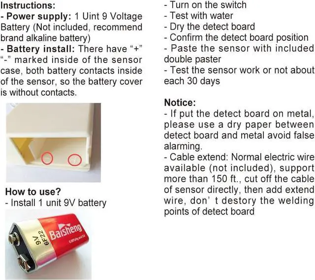Alt view image 6 of 6 - Topvico Water Leak Detector, 120dB Loud Siren, Powered by 9V Battery (not Include), Sensor Alarm for Kitchen Basement Water Heater, 5 Pack