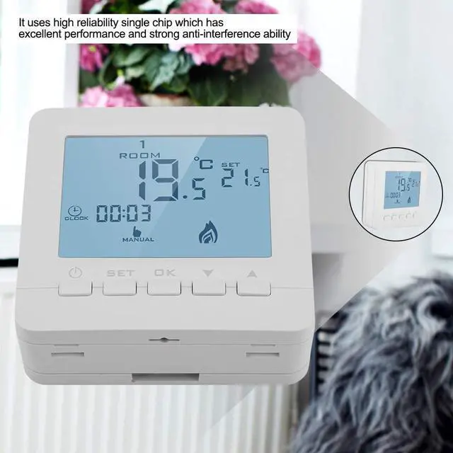 Alt view image 2 of 7 - Thermostat Fireplace (White) - Digital Programmable Thermostat LCD Display Smart Temperature Controller 5A Children Lock misoperation prevented