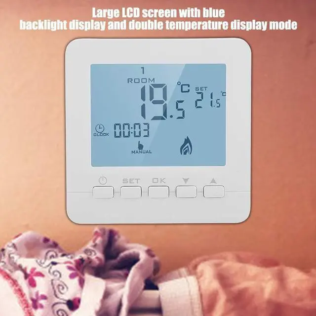 Alt view image 3 of 7 - Thermostat Fireplace (White) - Digital Programmable Thermostat LCD Display Smart Temperature Controller 5A Children Lock misoperation prevented