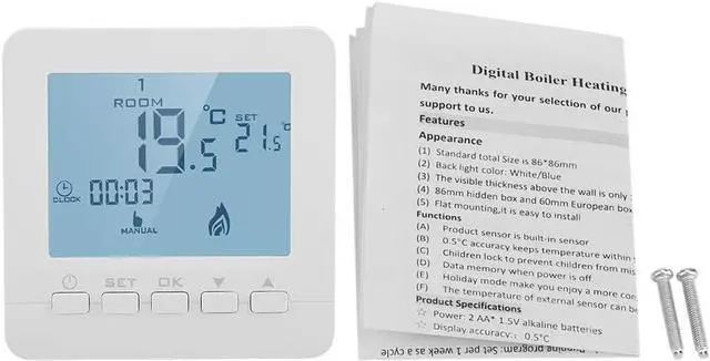 Alt view image 7 of 7 - Thermostat Fireplace (White) - Digital Programmable Thermostat LCD Display Smart Temperature Controller 5A Children Lock misoperation prevented