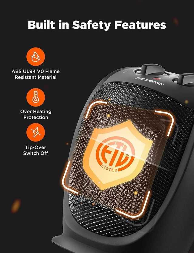 Alt view image 3 of 7 - PELONIS PHTA1ABB Portable, 1500W/900W, Quiet Cooling & Heating Mode Space Heater for All Season, Tip Over & Overheat Protection,for Home, Office Personal Use, Black, 7 x 5.82 x 8.54 inches
