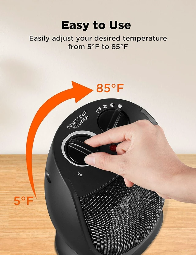 Alt view image 4 of 7 - PELONIS PHTA1ABB Portable, 1500W/900W, Quiet Cooling & Heating Mode Space Heater for All Season, Tip Over & Overheat Protection,for Home, Office Personal Use, Black, 7 x 5.82 x 8.54 inches