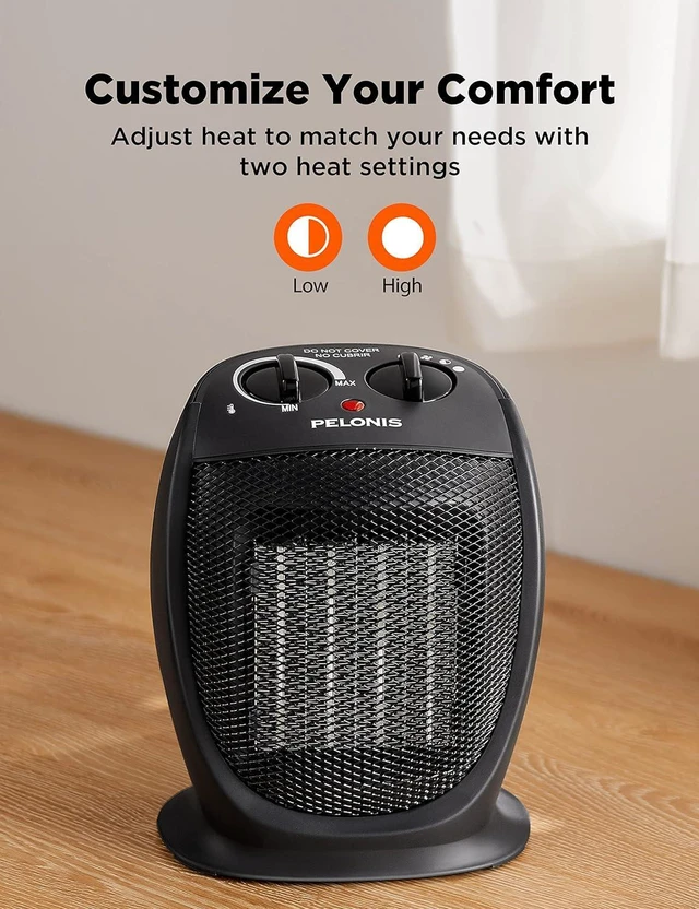 Alt view image 7 of 7 - PELONIS PHTA1ABB Portable, 1500W/900W, Quiet Cooling & Heating Mode Space Heater for All Season, Tip Over & Overheat Protection,for Home, Office Personal Use, Black, 7 x 5.82 x 8.54 inches