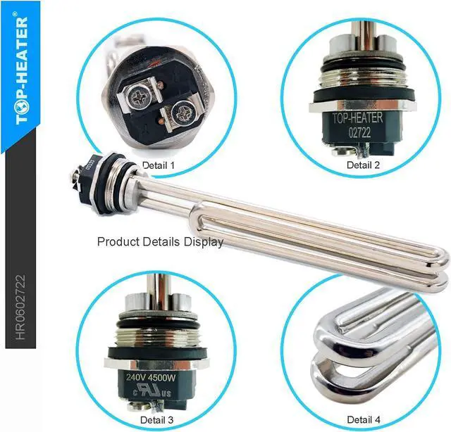 Alt view image 3 of 7 - Water Heater Element Replacement 4500W 240V,Screw-In Foldback Element 02722 by TOP-HEATER,Copper with Nickel Plating,Compatible for Duron Style,Low Watt Density Water Heater Replacement Part 1Pack