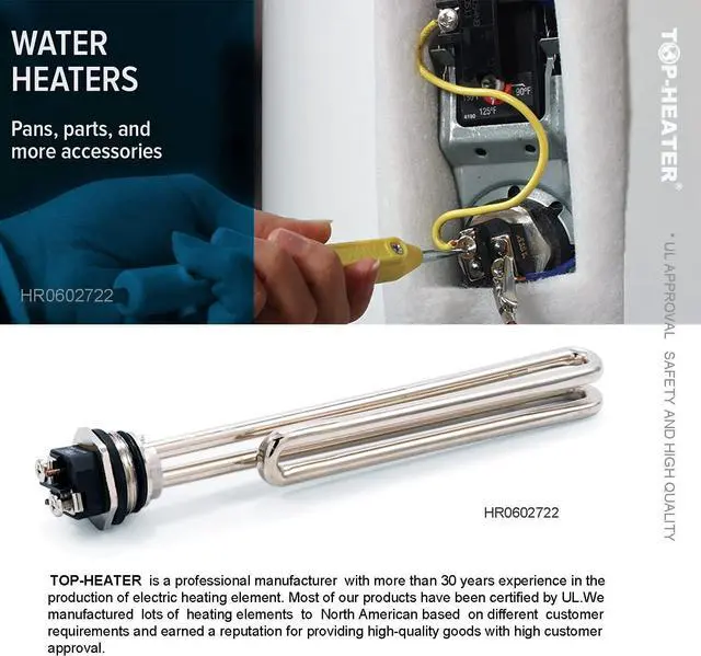 Alt view image 7 of 7 - Water Heater Element Replacement 4500W 240V,Screw-In Foldback Element 02722 by TOP-HEATER,Copper with Nickel Plating,Compatible for Duron Style,Low Watt Density Water Heater Replacement Part 1Pack