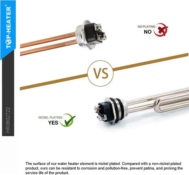 Alt view image 4 of 7 - Water Heater Element Replacement 4500W 240V,Screw-In Foldback Element 02722 by TOP-HEATER,Copper with Nickel Plating,Compatible for Duron Style,Low Watt Density Water Heater Replacement Part 1Pack