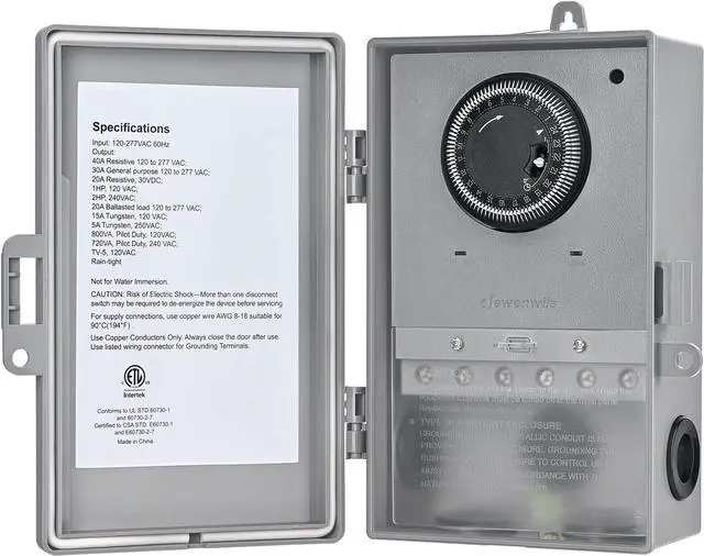Main image of DEWENWILS Pool Pump Timer, Mechanical Timer Box Outdoor, Heavy Duty 2HP 40A 120-277 VAC, 24-Hour Programmable ON/Off Timer Switch for Water Heater, Pool Pump, ETL Listed