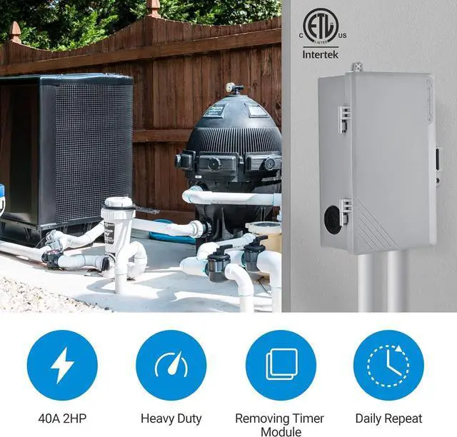 Alt view image 2 of 7 - DEWENWILS Pool Pump Timer, Mechanical Timer Box Outdoor, Heavy Duty 2HP 40A 120-277 VAC, 24-Hour Programmable ON/Off Timer Switch for Water Heater, Pool Pump, ETL Listed